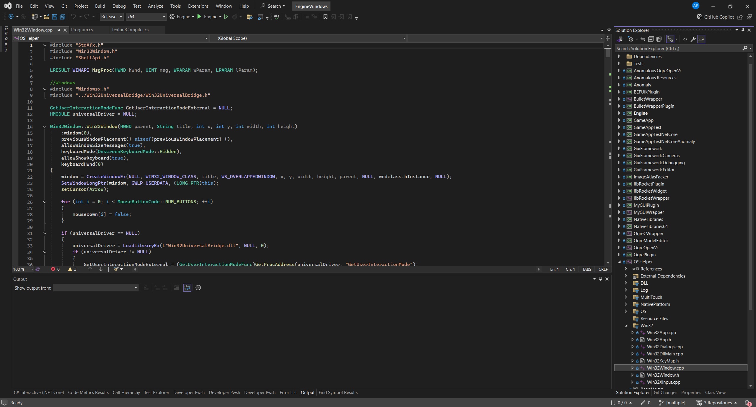 A screenshot of Anomalous Engine code in Visual Studio.