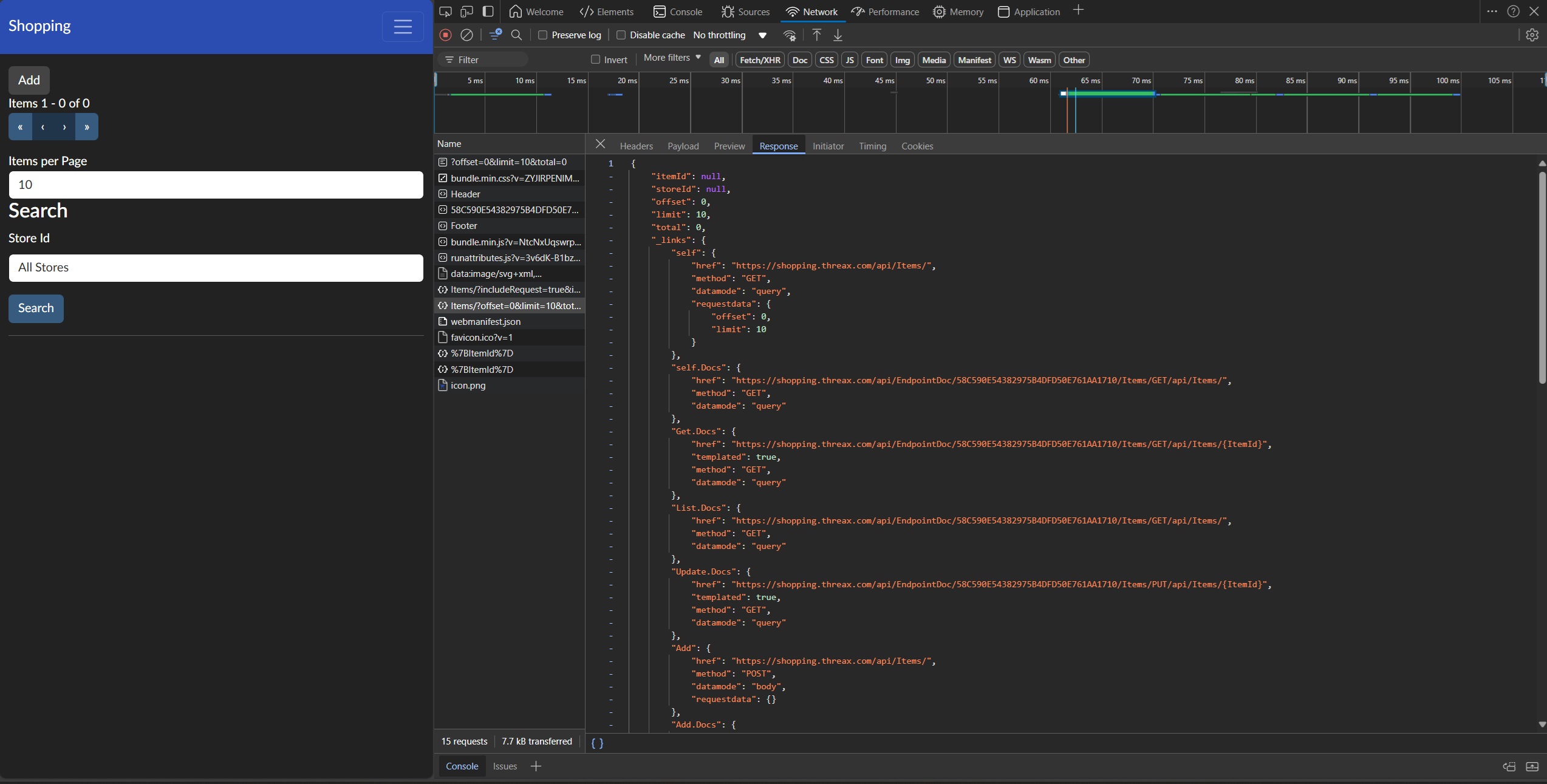 A screenshot of a hypermedia request.